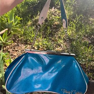 Pinup Couture Teal Metallic Chain Handle Clutch